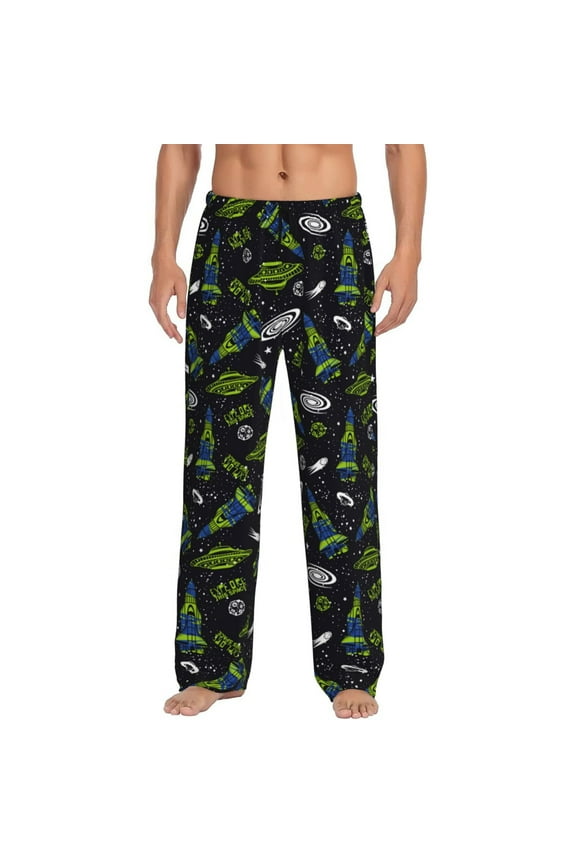 Space Rockets Pajama Pants Men, PJ Bottoms, Sleep & Lounge Pants-Large