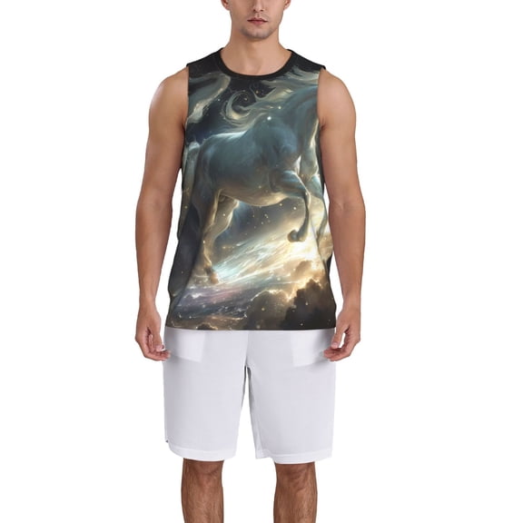 Naloa Space White Horse Basketball Jersey Reversible Men's Mesh Athletic Sports Shirts Training Practice S-4XLMedium