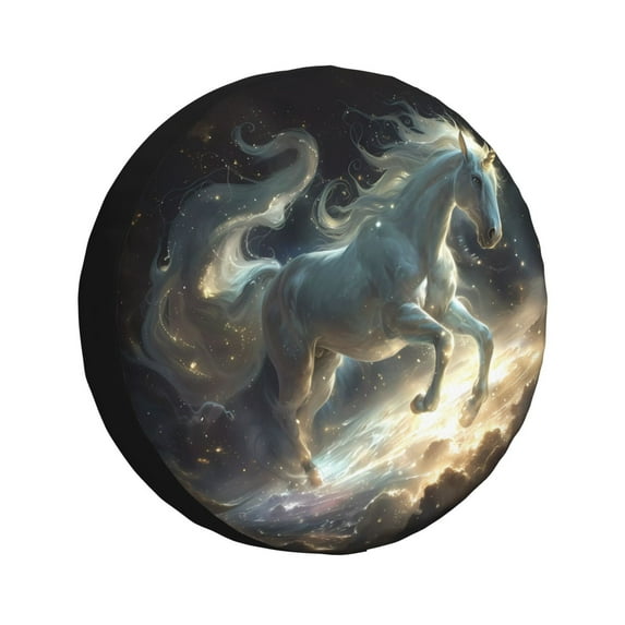 Naloa Space White Horse PVC Leather Spare Tire Wheel Cover for Car Truck SUV Camper Trailer Universal Fit many size15 inch
