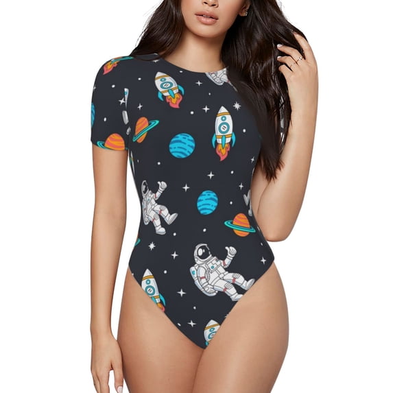 Naloa Space Women's Short-Sleeved Onesie, One-Piece Swimsuit for Parties, dates, clubs - X-Large