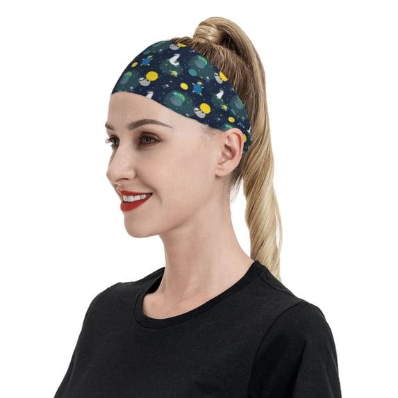 Naloa Space and Animals Fashionable Sport Sweatband for Running, Yoga, Basketball - Head Circumference 19.6-22.4 inches