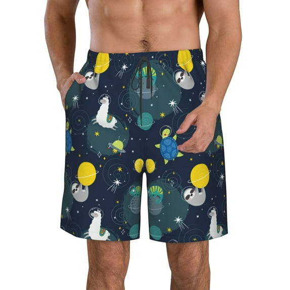Naloa Space and Animals Men's Beach Shorts, Surfing shorts, Swim trunks, Quick Dry Swim Trunks for Surfing Beach Fun - X-Large