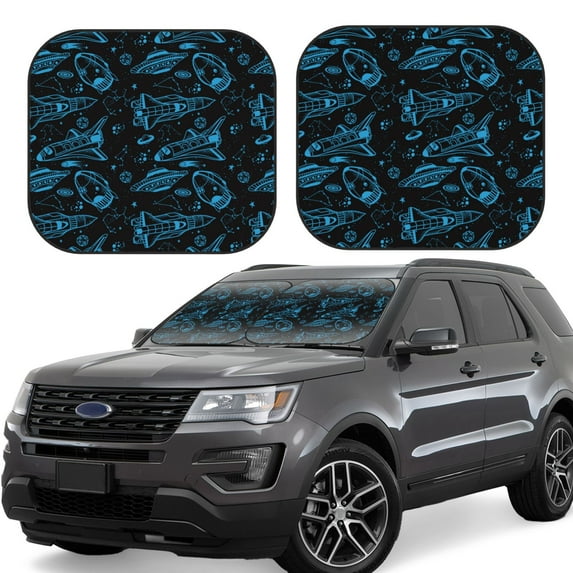 Naloa Spacecraft Print 2-Piece Windshield Sunshade,Foldable Car Front Window Sun Shades,for Most Sedans SUV Truck-Medium
