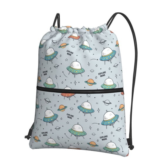 Naloa Spaceship Drawstring Backpack String Bag Cinch Water Resistant for Gym Shopping Sport Yoga