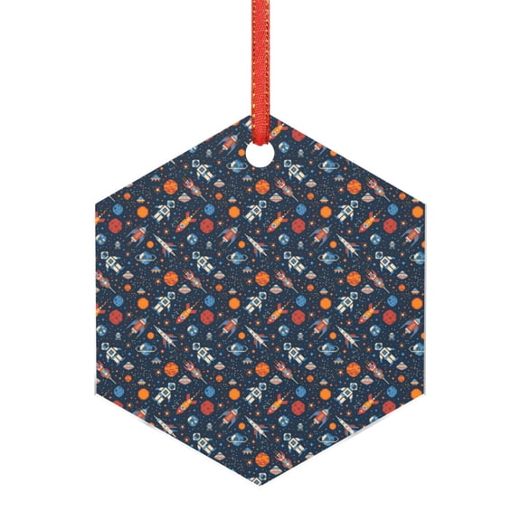 Naloa Spaceships And Stars In Outer Space Acrylic Santa Tree Decorations Christmas Hanging Pendant for Christmas Winter New Year Party Hanging Decorations-Hexagon