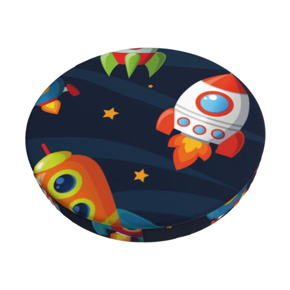 Naloa Spaceships and Stars Round Bar Stool Cushion Cover 12-14 inch, Fits Kitchen, Office, Restaurant Chairs - 14 inch