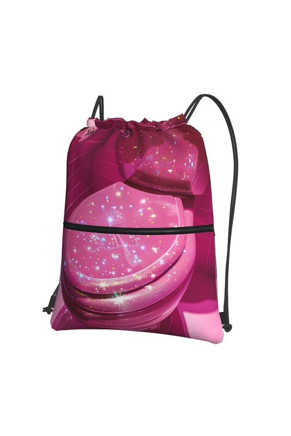 Sparkling Pink Toilet Drawstring Backpack String Bag Cinch Water Resistant for Gym Shopping Sport Yoga