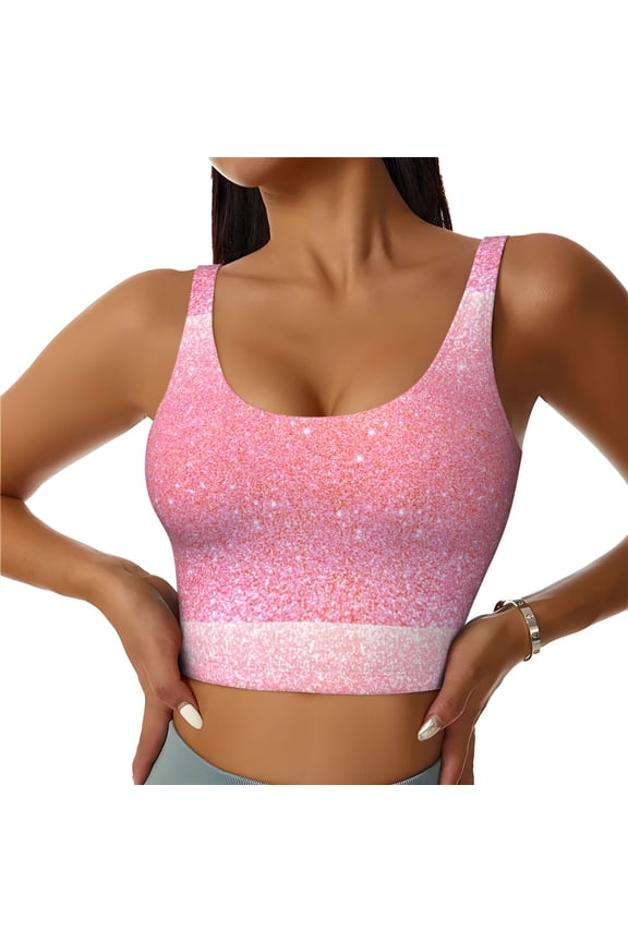 Sparkly Glitter Sports Bras for Women, High Support Bra with Removable Pads, Comfortable - Small