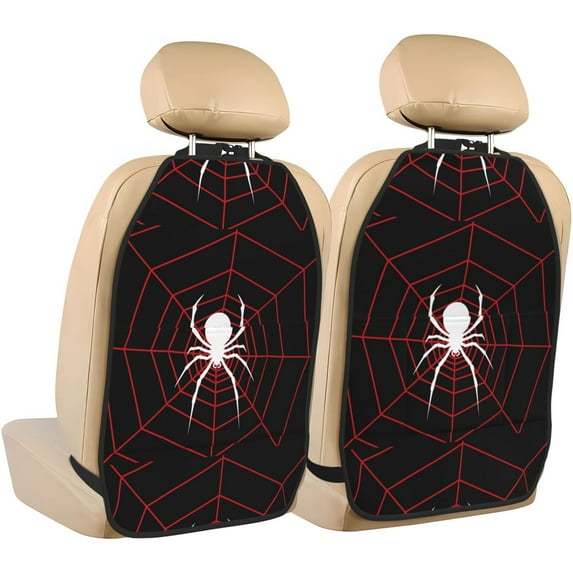 Naloa Spider On The Web 2Pcs Anti-Kick Back Seat Cover Kick Mat, Car Seat Protector with 3 Storage Pockets