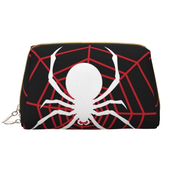 Naloa Spider On The Web Leather Makeup Bag for Purse Travel, Portable Small Cosmetic Organizer for Women and Girls, Make up Bag with Zipper