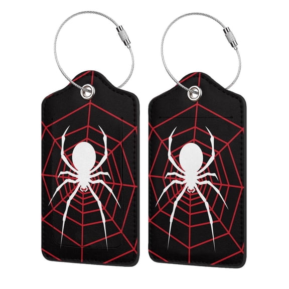 Naloa Spider On The Web Luggage Tag for Suitcase Leather Baggage Tag with Stainless Steel Loop Privacy Cover for Women Men Girls-2 PCS