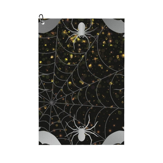 Naloa Spiderweb Bats And A Spider Golf Towel Golf Gift for Men and Women Golf Towel with Carabiner Clip to Quickly Remove Mud, Dirt and Sweat