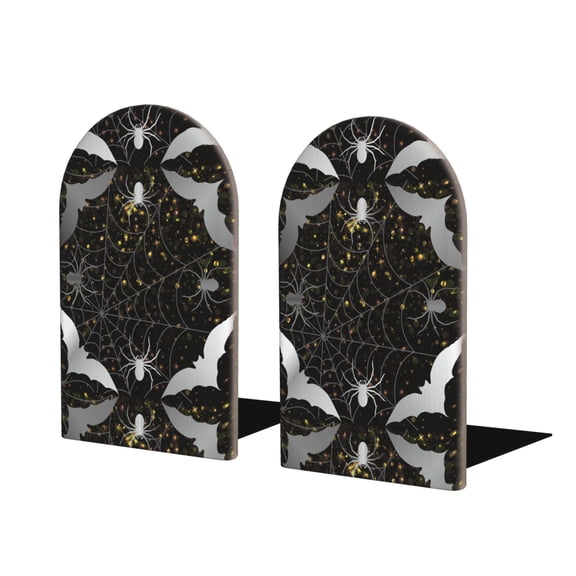Naloa Spiderweb Bats And A Spider Wood Non-Skid Bookend for Shelves,Book Ends for Heavy Books, Book Stand for CDs,1 Pair