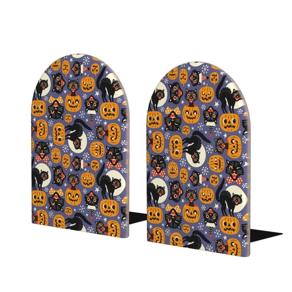 Naloa Spooky Cats And Halloween Pumpkins 2 Pcs Bookend Large Capacity Office Book Ends for Home Office Library School Study Decoration