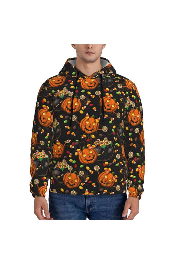 Spooky Sweets Men's Casual Hooded Collar Drawstring Hoodies Pullover Sweatshirts Casual Long Sleeve Shirts-Large