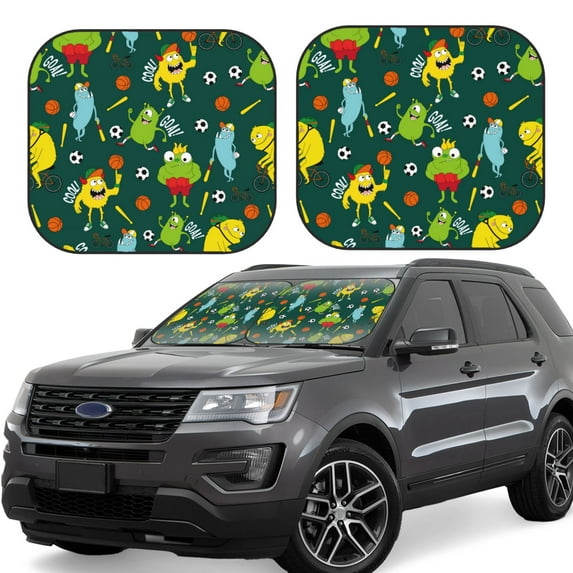 Naloa Sport Monster 2 Piece Foldable Car Sun Shades, Car Windshield Sunshade, Front Window Sunshade for Car, Truck, SUV - Large
