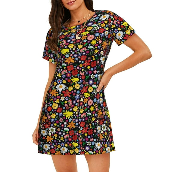 Naloa Spring And Summer Flowers Print Women Nightgowns,Womens Loungewear,Short Sleeve Sleepwear,Comfy Ladies Nightdress