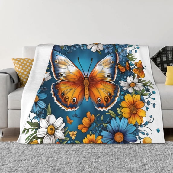 Naloa Spring Butterfly Flowers Flannel Fleece Throw Blanket for Bed Couch, Thick Blanket - All Seasons Suitable for Women, Men and Kids-50"x40"