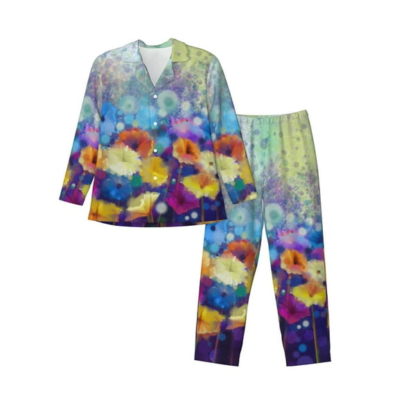 Naloa Spring Flower Seasonal Men’s Pajamas Set - Long Sleeve Button Down Sleep Shirt and Pajama Bottoms Sleepwear Set-Large