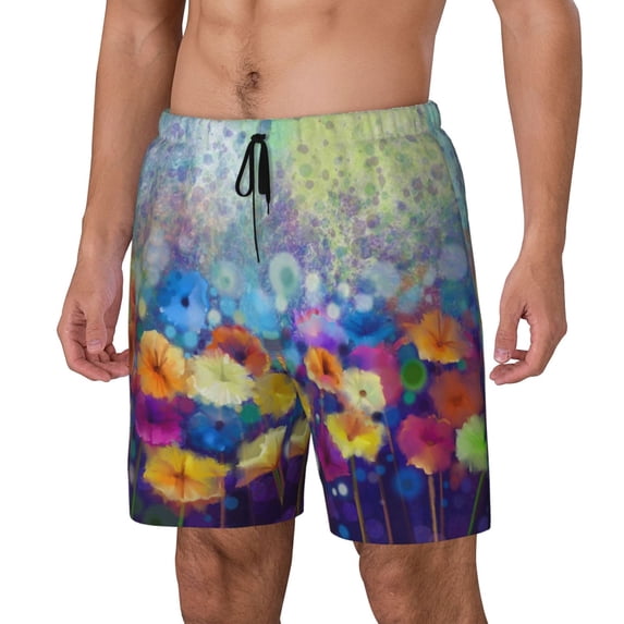 Naloa Spring Flower Seasonal Print Men Swim Trunks with Compression Liner ,Board Shorts,Men's Swim Shorts with Drawstring and Elastic Waistband-3X-Large