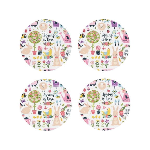 Naloa Spring Flowers Birds Leather Coasters for Drinks, Durable Drink Coasters 4 Set for Tabletop Protection, Luxurious Home Décor and Housewarming Gift ( {designName})Round Shape