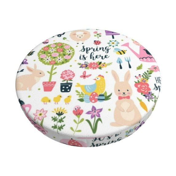 Naloa Spring Flowers Birds Round Bar Stool Cushion Cover 12-14 inch, Fits Kitchen, Office, Restaurant Chairs - 14 inch