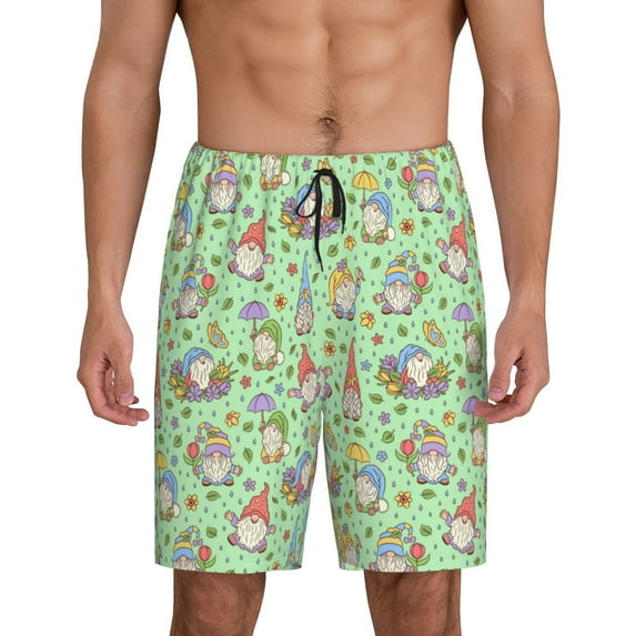 Naloa Spring Gnomes Men's Short Pajama Pants, Lounge Comfort Shorts with Elasticized Waistband and Side Pockets - X-Large