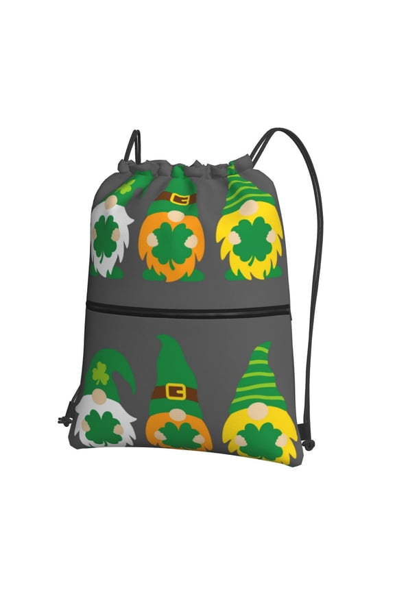 Spring St PatrickS Day Irish Gnomes Drawstring Backpack String Bag Cinch Water Resistant for Gym Shopping Sport Yoga