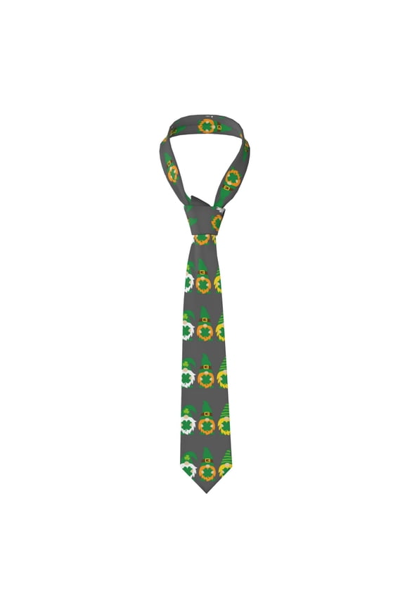 Spring St PatrickS Day Irish Gnomes Print Solid Color Tie Formal Necktie for MenSuitable for business, daily life, work