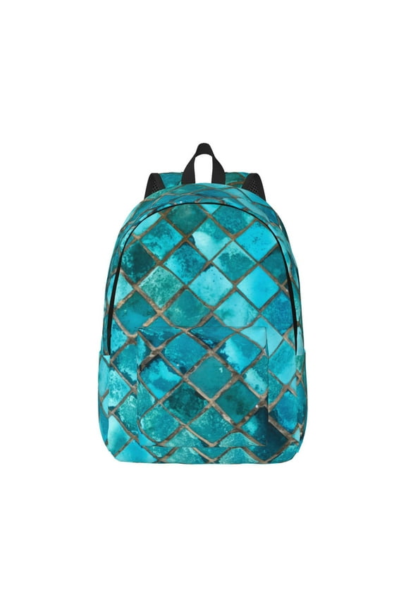 Square Glass Mosaic Canvas Backpack for Men Women Rucksack Casual Travel Daypack College Tote Satchel Bookbag for Teens-