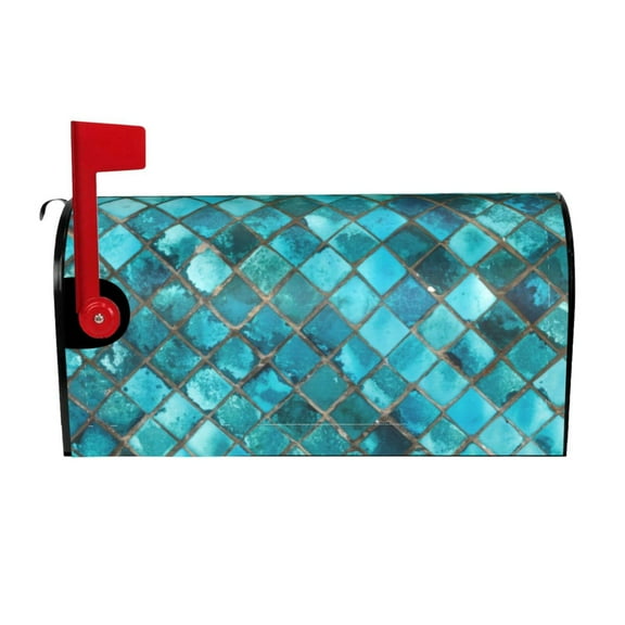 Naloa Square Glass Mosaic Mailbox Covers Magnetic Post Box Cover Post Letter Box Cover Garden Decor-25.5x21 in