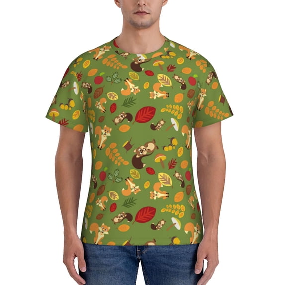 Naloa Squirrel And Fox In The Forest Men's T-Shirt Sport T-shirt Men's Basic Tee Casual Men's Shirt, Round Neck, Short Sleeves - XX-Large