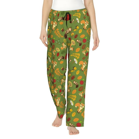 Naloa Squirrel And Fox In The Forest Print Women’s Ultra-Soft Comfy Pajama Lounge Pants with Pockets & Drawstring