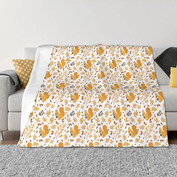 Naloa Squirrel And Leaves Flannel Blankets - Thick and Warm Blanket for Winter, Soft Fuzzy Plush King Blanket for All Seasons40"x30"