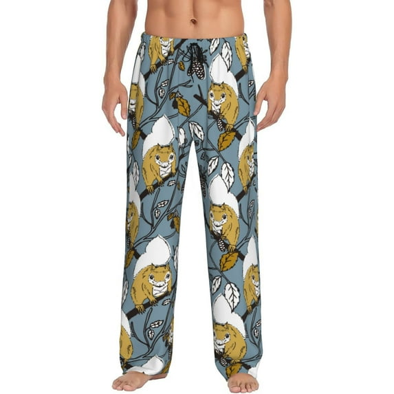 Naloa Squirrel And Leaves Pajama Pants Men, PJ Bottoms, Sleep & Lounge Pants-Medium