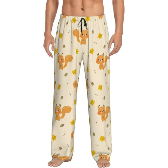 Naloa Squirrel And Leaves Pajama Pants Men, PJ Bottoms, Sleep & Lounge Pants-Small