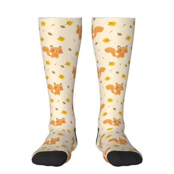 Naloa Squirrel And Leaves Thigh High Socks Extra Long Stretchy Sock Women Over Knee High Opaque Stocking Daily Wear