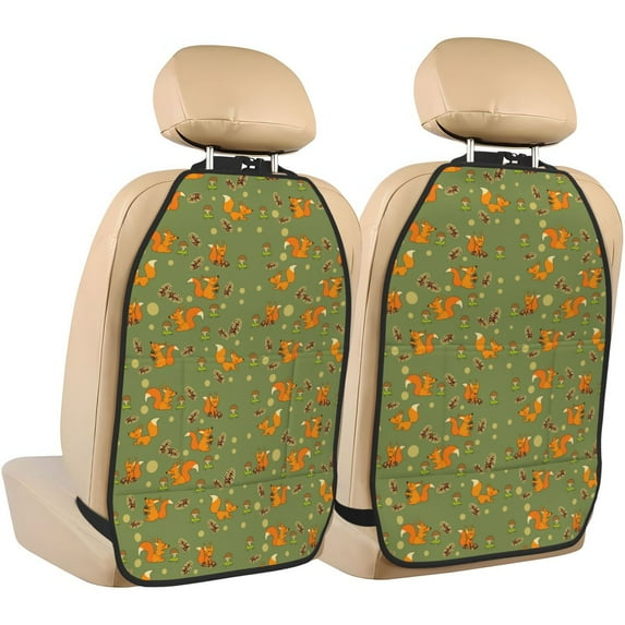 Naloa Squirrel And Nuts 2Pcs Anti-Kick Back Seat Cover Kick Mat, Car Seat Protector with 3 Storage Pockets