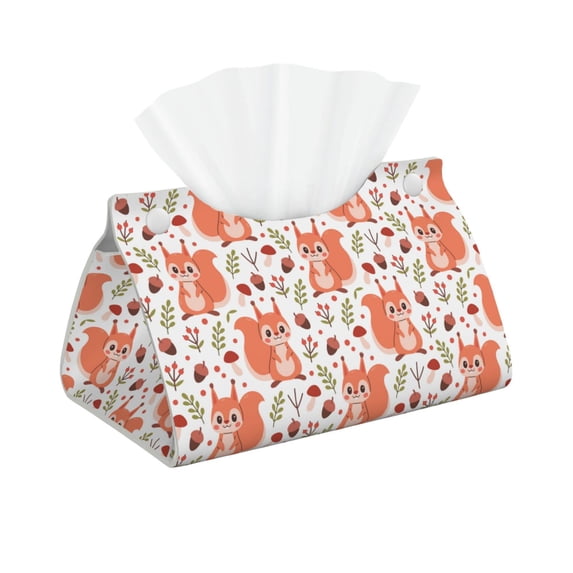 Naloa Squirrel And Print Leather Tissue Box Cover Rectangle | Long Tissue Box Cover | Tissue Box Holder | Tissue Holder for Bathroom