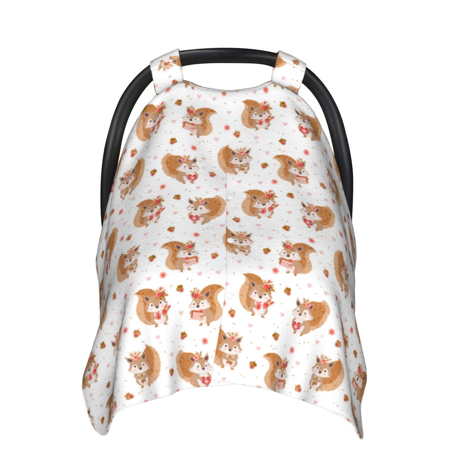 Naloa Squirrel And Rose Baby Car Seat Cover, Breathable Baby Carrier Cover, Multiuse Baby Carrier Cover & Nursing Breastfeeding Cover
