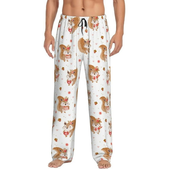 Naloa Squirrel Giving A Gift Pajama Pants Men, PJ Bottoms, Sleep & Lounge Pants-Small