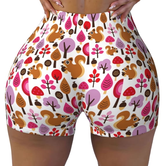 Naloa Squirrel In The Forest Biker Shorts for Women Seamless Scrunch Short Women’s Yoga Shorts for Gym Running Sport Shorts - Small