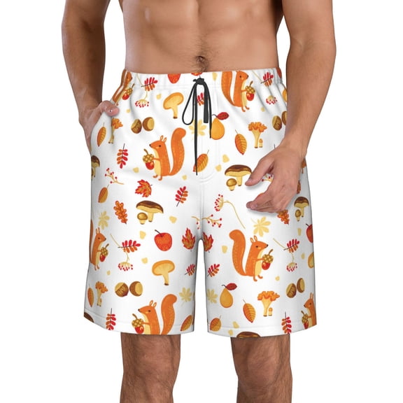 Naloa Squirrel InThe Forest3 Men's Beach Shorts, Surfing shorts, Swim trunks, Quick Dry Swim Trunks for Surfing Beach Fun - Small