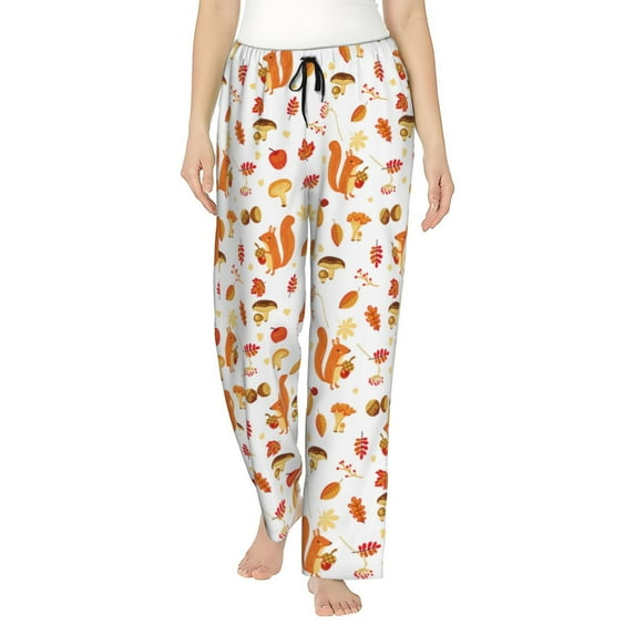 Naloa Squirrel InThe Forest3 Print Women’s Ultra-Soft Comfy Pajama Lounge Pants with Pockets & Drawstring