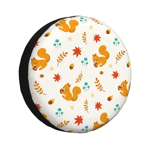 Naloa Squirrel Maple Leaves And Nuts PVC Leather Spare Tire Wheel Cover for Car Truck SUV Camper Trailer Universal Fit many size17 inch