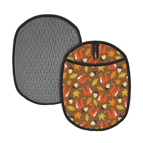 Naloa Squirrel Maple pine nut Silicone Pot Holders, Oven Mitts Heat Resistant Hot Pads, Non Slip Pot Holder for Kitchen Baking and Cooking 9.4 x 7.5 Inches