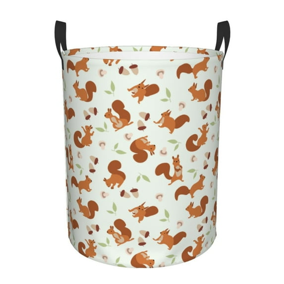 Naloa Squirrel Playing Large Laundry Basket Waterproof Round Collapsible Storage bin with Handles for Hamper Kids Room,Toy StorageSmall