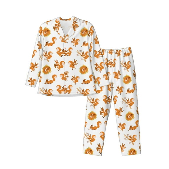 Naloa Squirrel Playing Men’s Pajamas Set - Long Sleeve Button Down Sleep Shirt and Pajama Bottoms Sleepwear Set-X-Large