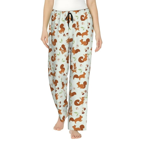 Naloa Squirrel Playing Print Women’s Ultra-Soft Comfy Pajama Lounge Pants with Pockets & Drawstring