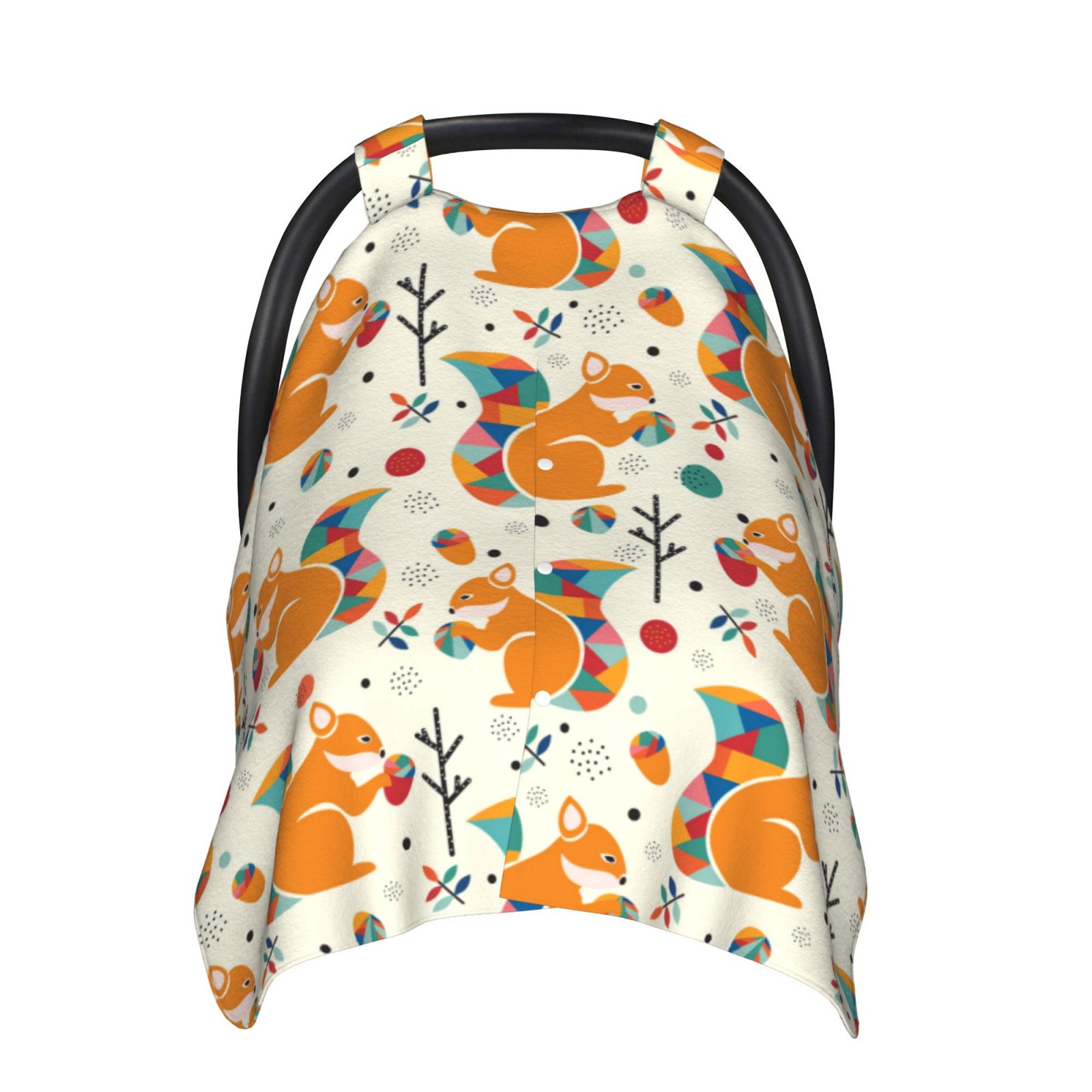 Naloa Squirrel With Colorful Tail Baby Car Seat Cover, Breathable Baby Carrier Cover, Multiuse Baby Carrier Cover & Nursing Breastfeeding Cover